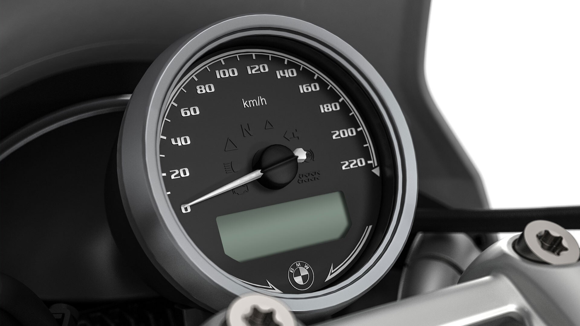 We see the round instrument speedometer of the R nineT Urban G/S.