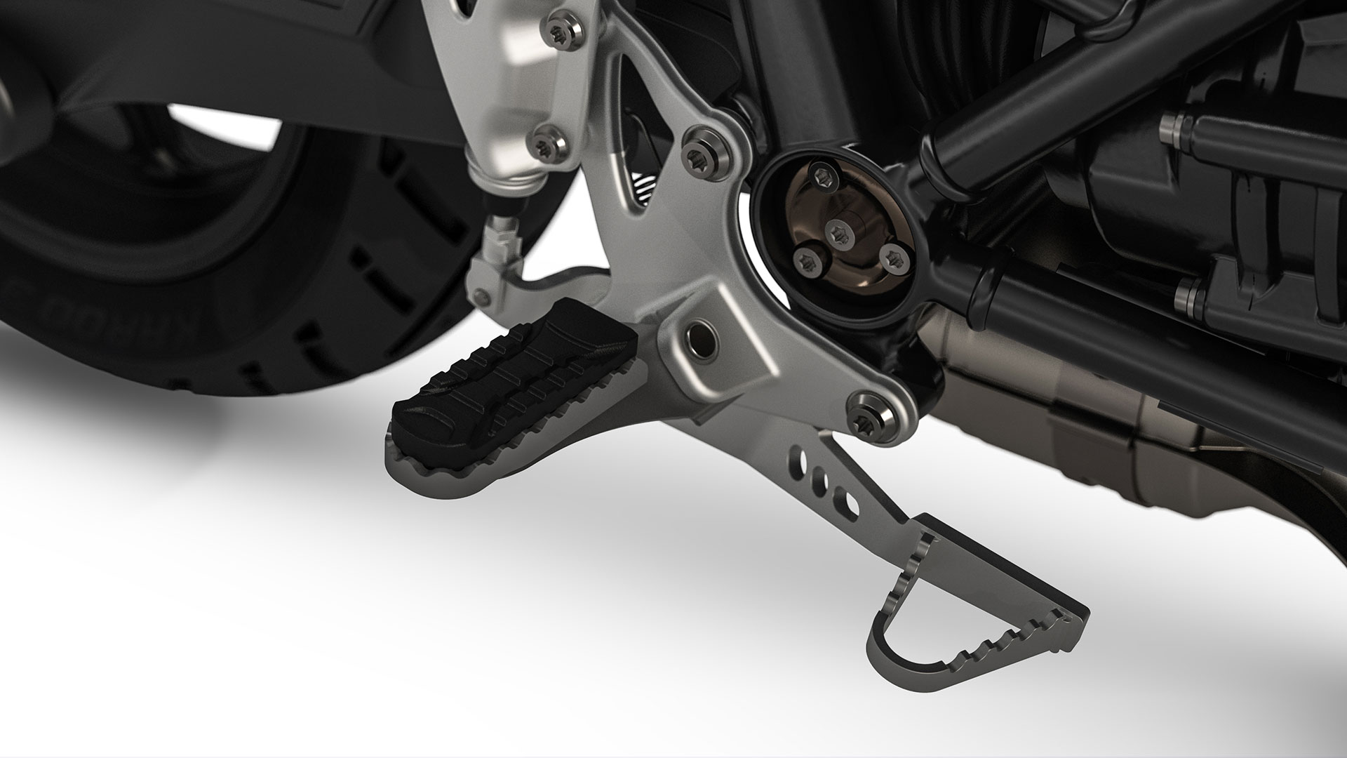We see the footrests of the R nineT Urban G/S.
